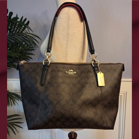 Coach Ava Signature Leather Zip Top Tote Bag - Picture 1 of 11